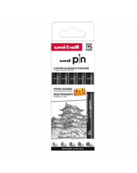UNI PIN - Pochette de 5 Feutres Calibrés (4+1 gratuit)