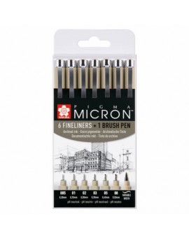 Set Feutres Pigma Micron Sakura étui de 6 + 1 Brush (Offert)