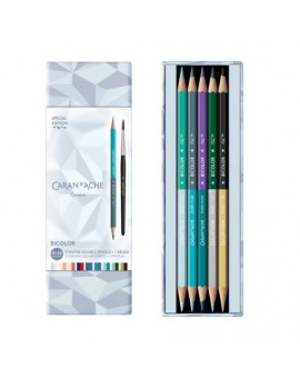 Coffret carton 9 crayons aquarellables bi-color - Caran d'Ache