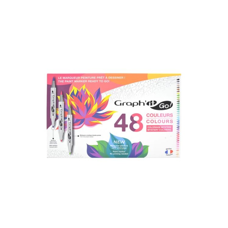 GRAPH'IT GO - Coffret carton 48 marqueurs acrylique double pointe