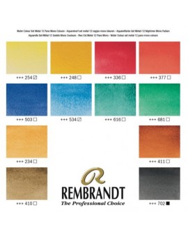 Rembrandt - Boîte métal 12 1/2 godets Aquarelle extra-fine mono pigmentées