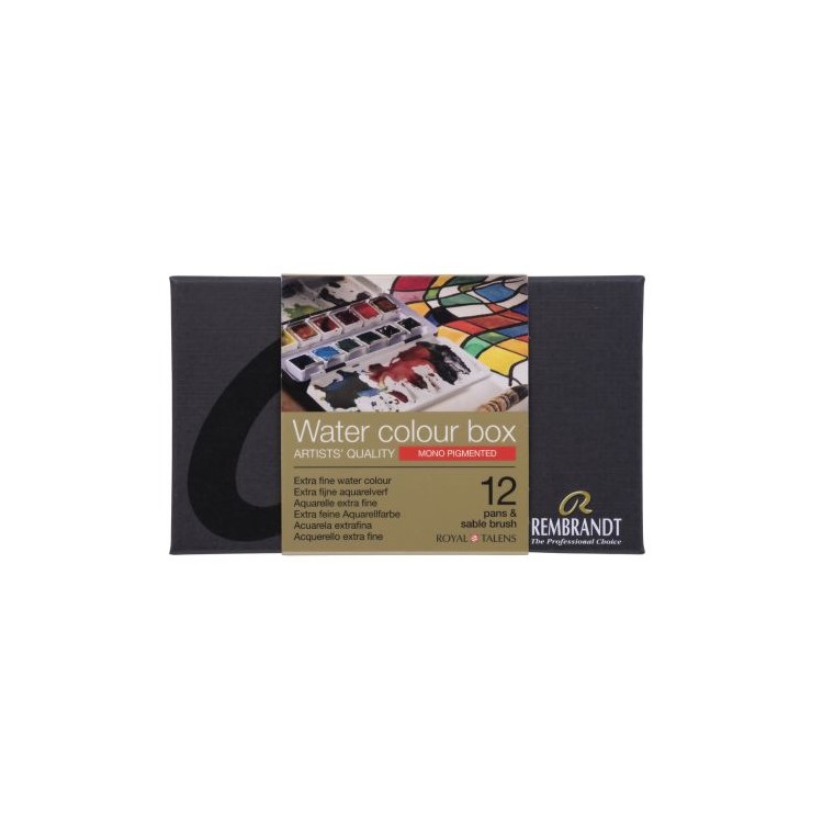 Rembrandt - Boîte métal 12 1/2 godets Aquarelle extra-fine mono pigmentées