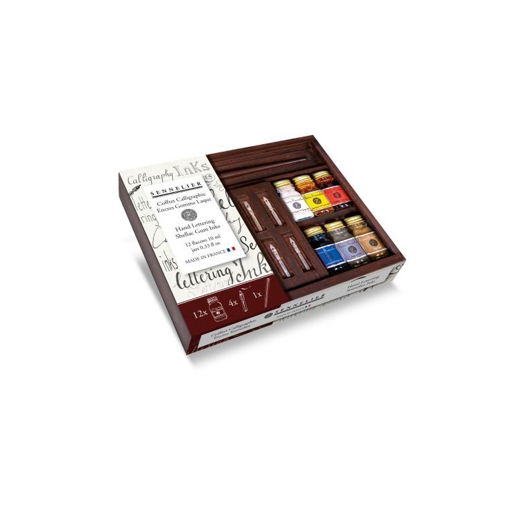 Coffret Encre 12 Flacons de 10ml et accessoires - SENNELIER
