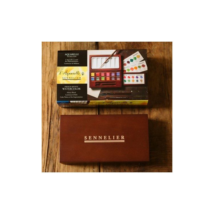 Coffret Bois 12 1/2 godets Aquarelle Extra-Fine SENNELIER