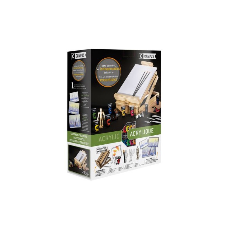 Boite chevalet Campus 12 tubes Acryliques fines + accessoires