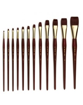Brosse plate, fibre synthétique cambrée, manche long, série 8740 Sépia Acryl - RAPHAEL