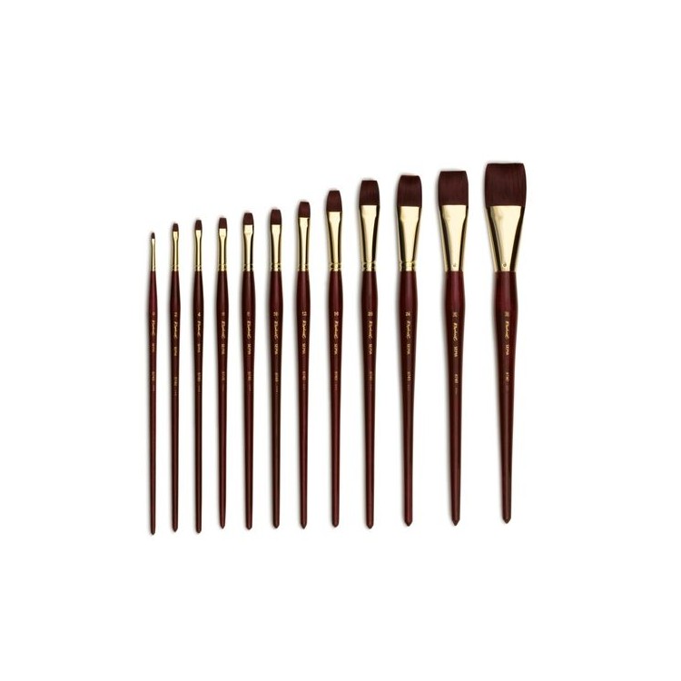 Brosse plate, fibre synthétique cambrée, manche long, série 8740 Sépia Acryl - RAPHAEL