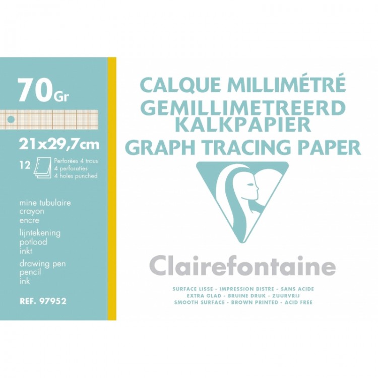 Pochette Calque millimétré A4 12 feuilles 70/75g - CLAIREFONTAINE Pochette Calque millimétré bistre A4 12F 70/75g