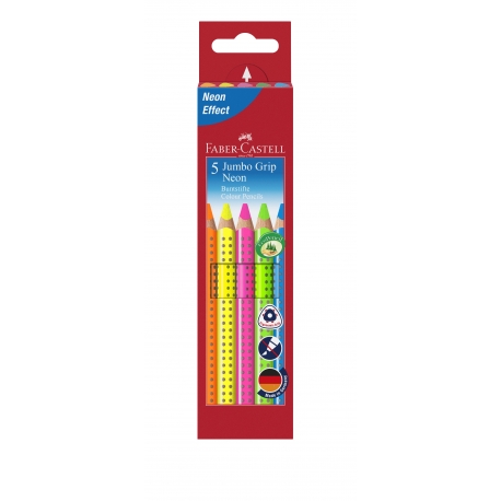 JUMBO GRIP Etui 5 Crayons de Couleurs Neon Faber Castell