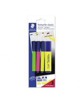 Textsurfer® classic 364 - Blister 4 surligneurs pointe biseau 1 à 5 mm assortis \"3 + 1 offert\"