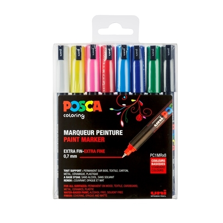 Boite de 8 Marqueurs Pointe Extra-Fine Calibree Basic Posca