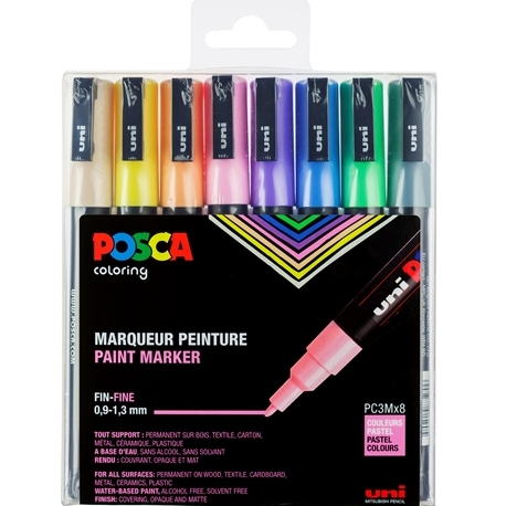 Boite de 8 Marqueurs Pointe Fine Conique Pastel Posca