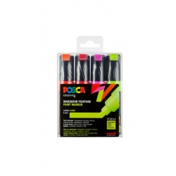 Boite de 4 Marqueurs Pointe Large Biseautee Fluo Posca