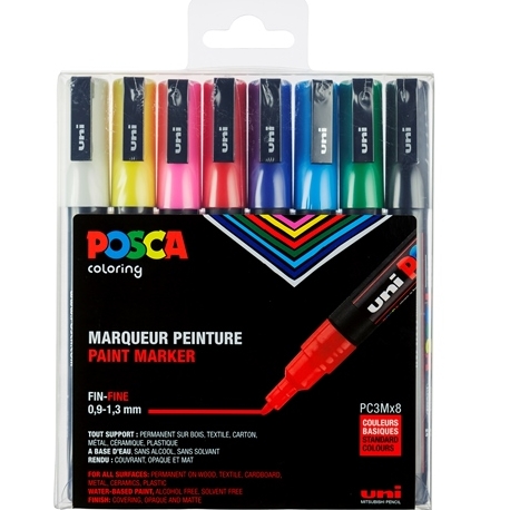 Boite de 8 Marqueurs Pointe Fine Conique Basiques Posca