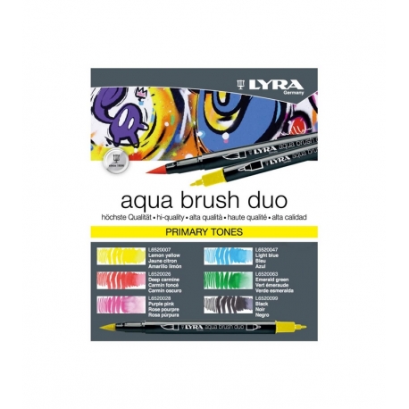 Aqua Brush Duo Etui de 6 Feutres Pinceaux Double Pointe Couleurs Primaires Lyra