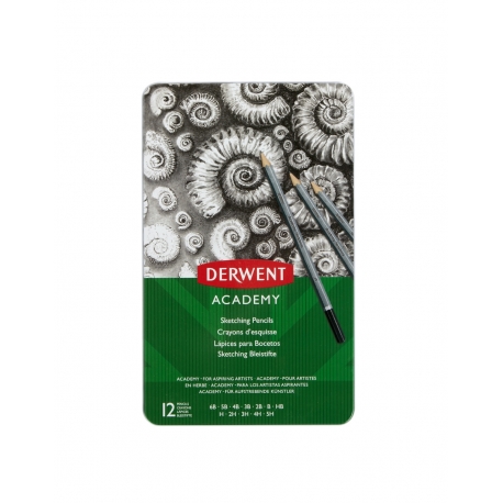 DERWENT - ACADEMY - Boîte métal 12 crayons SKETCHING (6B à 5H)
