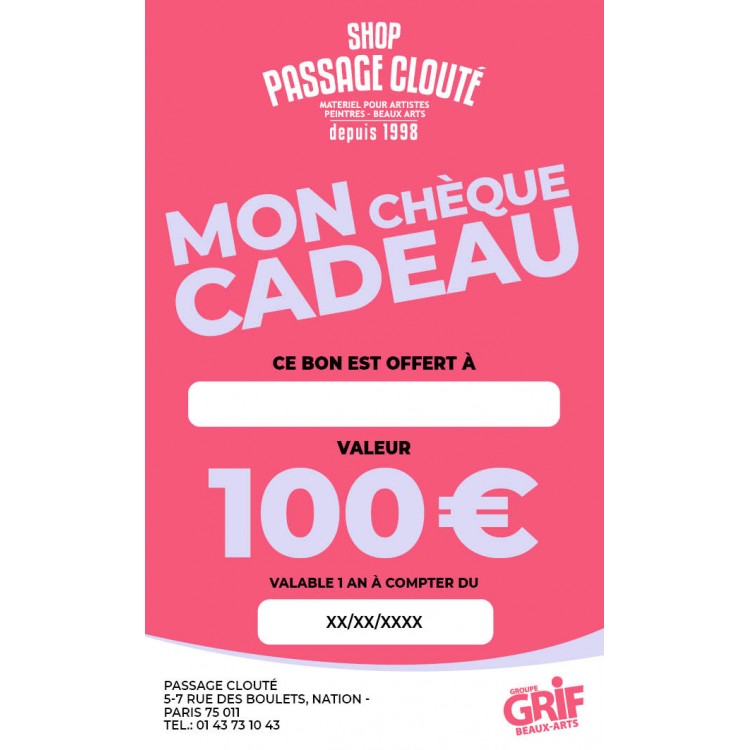 Chèque cadeau 100€ - Passage Clouté