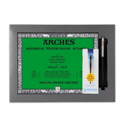 ARCHES - Bloc Collé Aquarelle Grain Fin 300g 23 x 31 20F + Pinceau Princeton Elite N8 Rond Offert