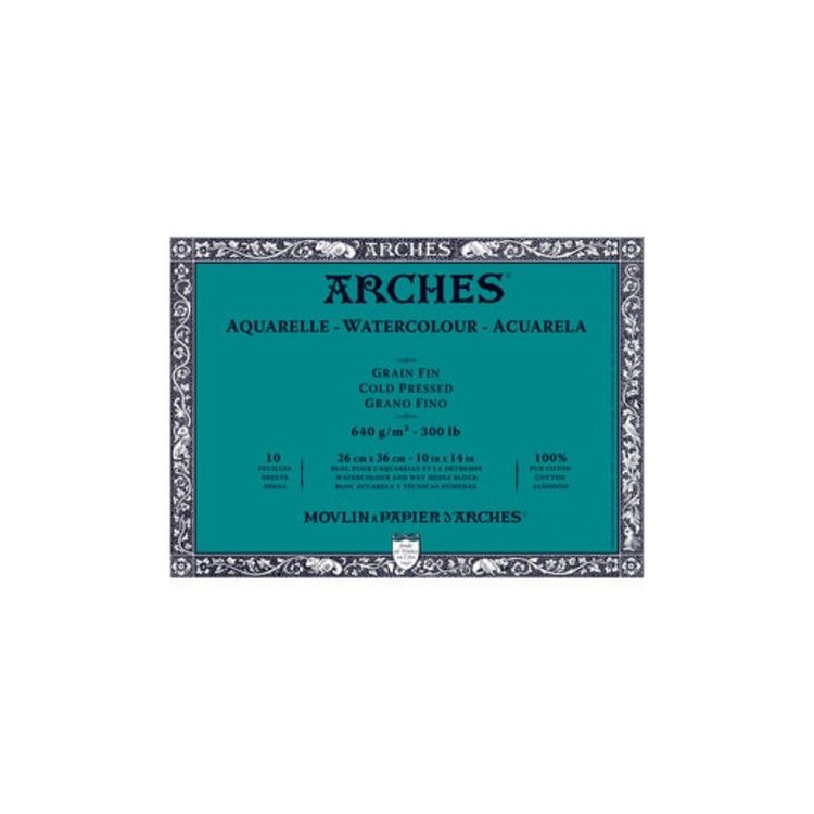 ARCHES - Bloc papier aquarelle - 640g - 10 feuilles - Grain Fin