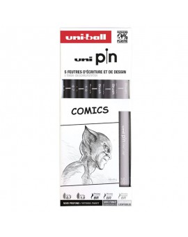 UNI PIN - Pochette de 5 feutres techniques thème Comics