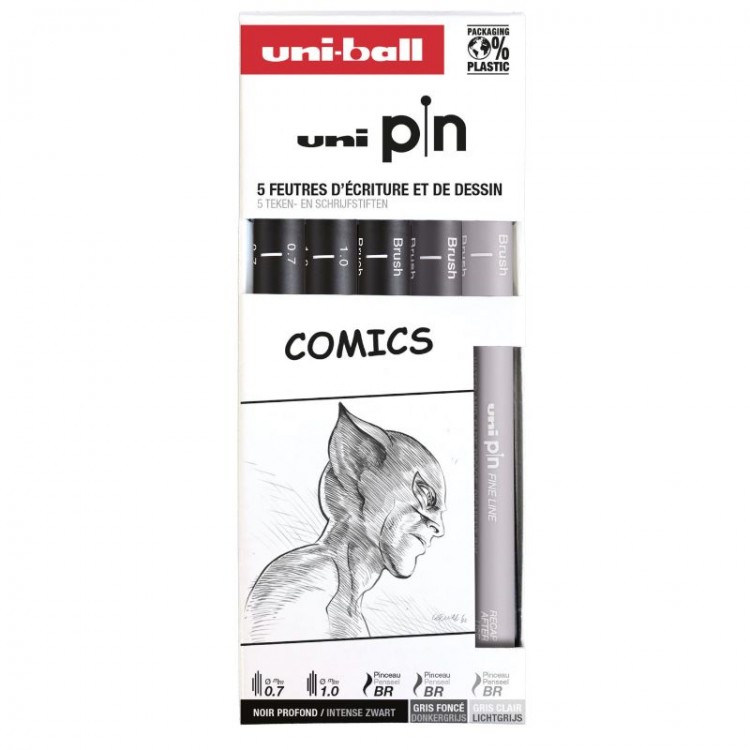 UNI PIN - Pochette de 5 feutres techniques thème Comics