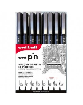 UNI PIN - Pochette de 8 feutres techniques Brush et pointes calibrées